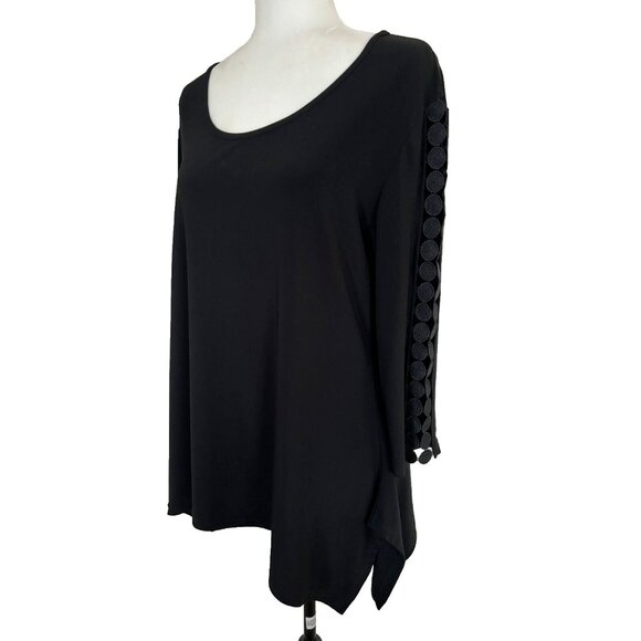 JOSEPH RIBKOFF Top Feature Sleeve Jersey Knit Hankerchief Hem Black Size 14? - Picture 5 of 7